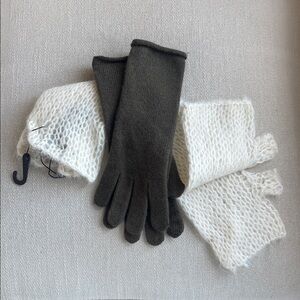 Massimo Dutti Dark Forest Knit Gloves | Zara Long Cream Fingerless Gloves